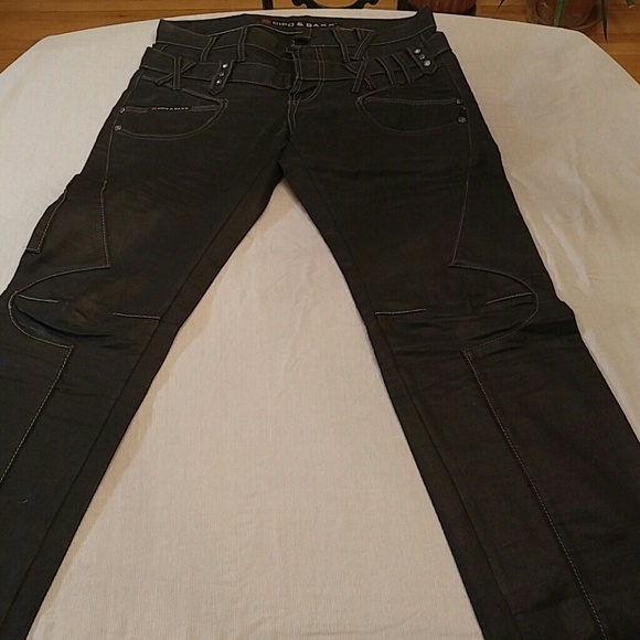 Black European double waisted designer denim - Picture 2 of 8